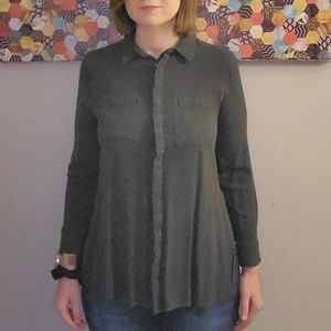 Grey Button Down Collared Long Sleeve Top